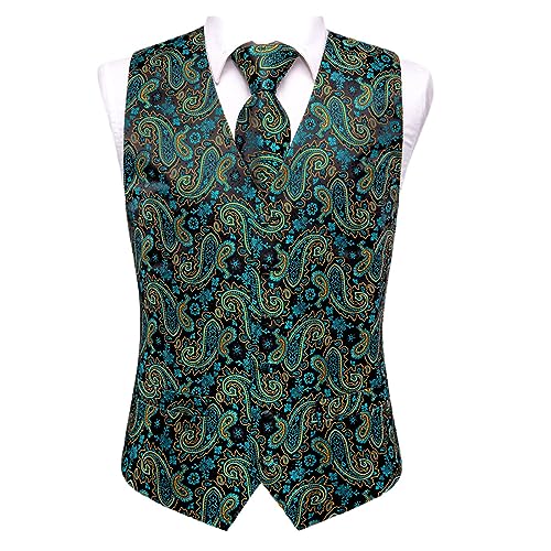 Jacquard Silk Men's Vest Handkerchief Cufflinks Set Waist Coat Jacket Tie For Men Wedding Business