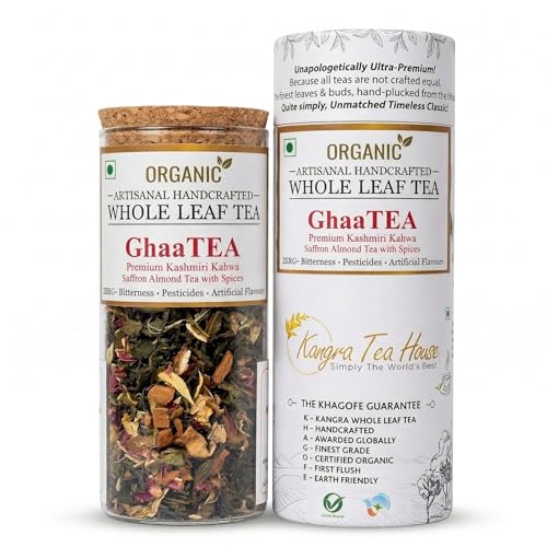 Image of Kangra Tea House GhaaTEA (20g - 20 - 30 servings) Artisanal Authentic Kashmiri Kahwa with Saffron & Almonds Green Tea | GI Tagged & NPOP Organic Certified | First Flush, 0 Bitterness | Direct From Palampur, Himachal Pradesh