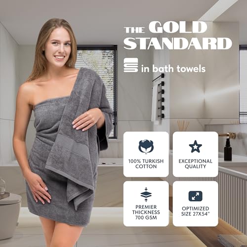 Image of Luxury White Bath Towels Large - 100% Soft Cotton 700 GSM | Absorbent Hotel Bathroom Towel | 27 inch X 54 inch | Set of 4 | Gray