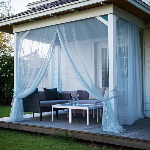 Waterproof Outdoor Sheer Curtains for Patio 2 Panels Light Filtering Voile Privacy Drapes Rod Pocket Screen Mesh for Gazebo & Front Porch Blue 63" W x 120" L - Image 2
