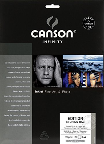 Canson Infinity Edition Etching Rag 310gsm, Natural White Matte Inkjet Paper, A4, Pack of 10 Sheets
