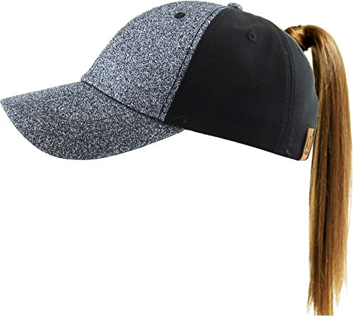 Image of Classic Plain Ponytail Messy High Bun Headwear Adjustable Cotton Trucker Mesh Glitter Hat Baseball Cap