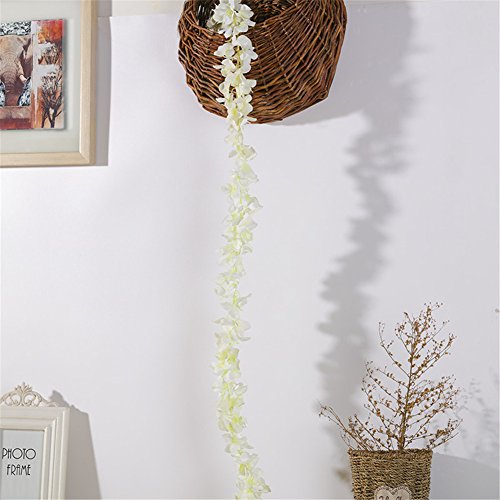 Crt Gucy 2 Pack 13 Ft Artificial Hydrangea Flower Vine Wisteria Vines Cattleya Flowers Plants For Home Hotel Office Wedding Party Garden Craft Art Décor, White #TOP4