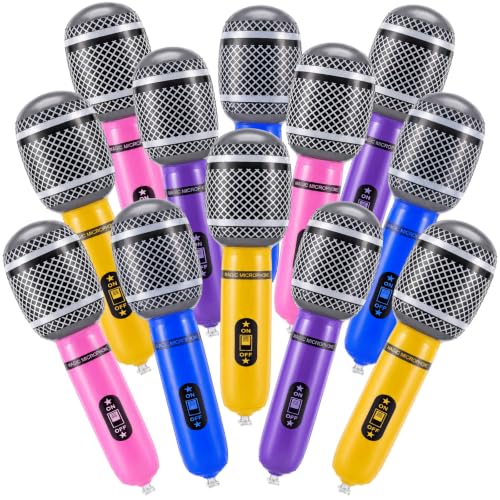 Image of Zhanmai 12 pcs Inflatable Microphones for Parties 10 Inch,Bright Color | Neon Blow up Microphone for Adults, 80s 90s Party Favors Dj-props, Photo-booth, Birthdays, Dance,Concert Decorations