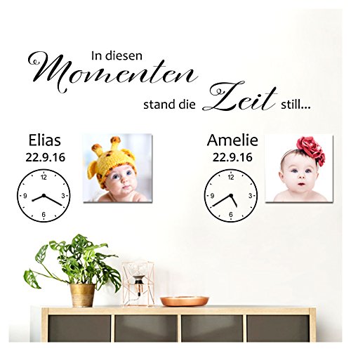 Grandora Wandtattoo In diesen Momenten Stand die Zeit still + Wunschname I schwarz (BxH) 58 x 34 cm I Kinderzimmer Sticker Aufkleber Wandaufkleber W5537