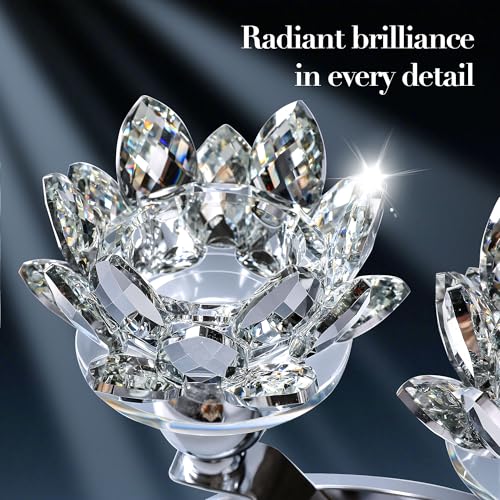 Crystal Candle Holders Lotus Candelabras, Silver Arch Candlestick, Centerpiece Table, Home Hecor for Wedding, Dinning Room, Coffee Table, Kitchen, Living Room (26.7cmL, Tealight Candle) - Image 5