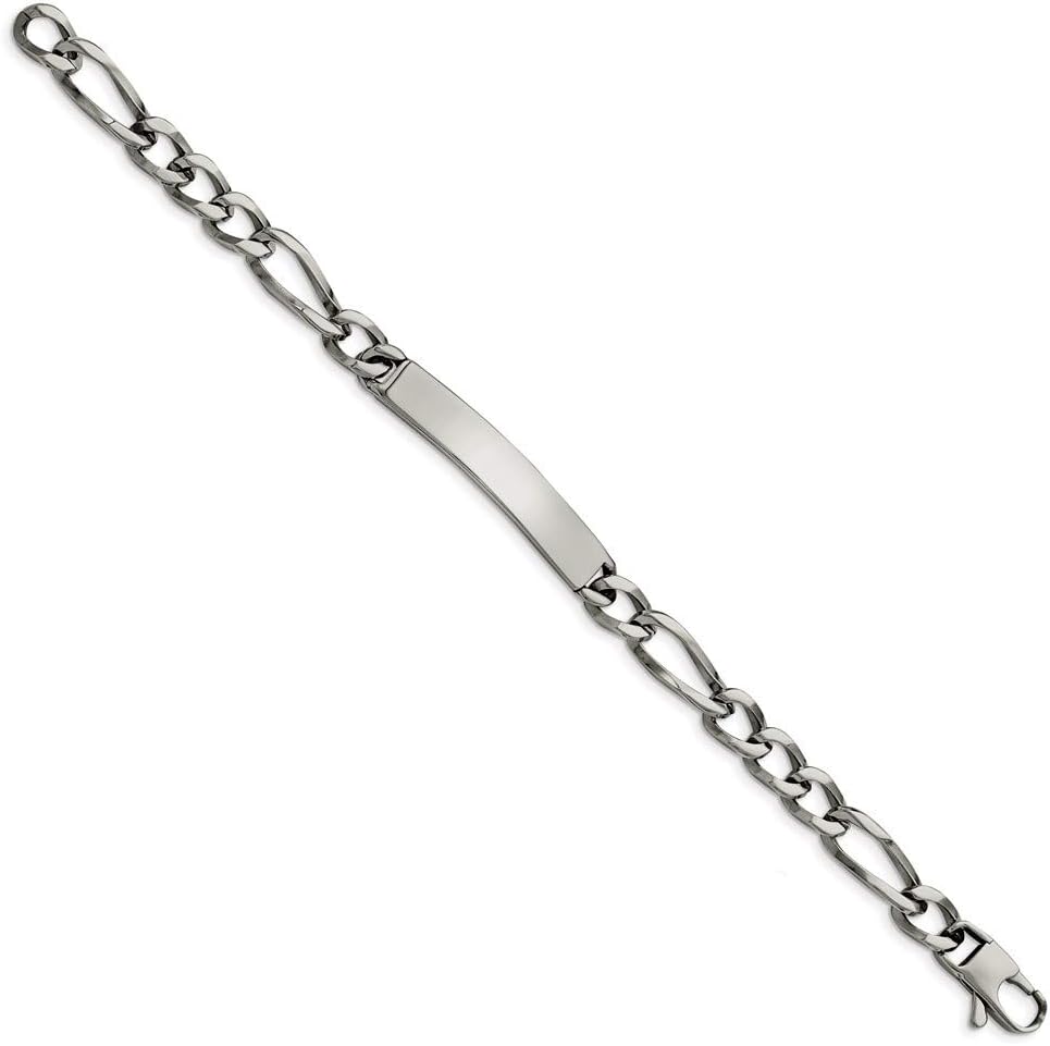 The Black Bow Men's 9mm Polished Stainless Steel Figaro Link I.D. Bracelet, 9.25 In.