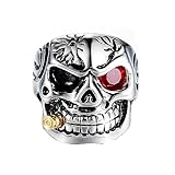 MIVEIVIA Skull Ring for men Single Red Eye Stainless Steel Rings Iced Out Jewelry Heavy Metal Punk Ring Devil Demon Gothic Style mens fashion rings (10)