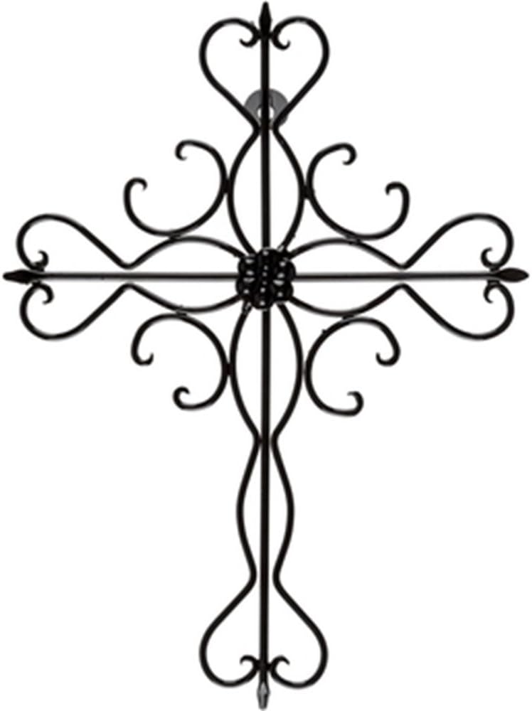 Elegant Brushed Metal Ornate Cross Home Wall Decor 14 x 11 Black