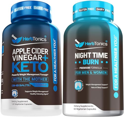 Herbtonics Apple Cider Vinegar Capsules Plus Keto BHB | Fat Burner & Weight Loss Supplement for Women & Men - Night Time Weight Supplement with Melatonin to Support Sleep & Metabolism