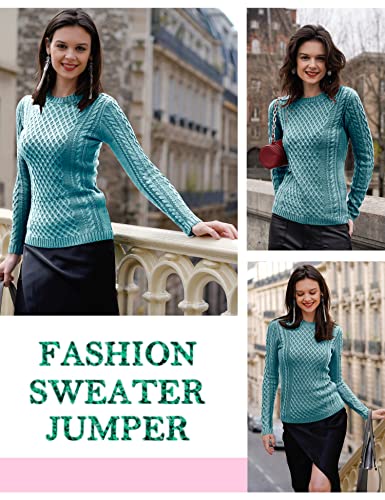 V28 Women Crew Neck Knit Stretchable Elasticity Long Sleeve Sweater Jumper Pullover (Small, Jadeblue) #TOP3