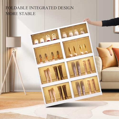 Image of CIMLORD 4-Tier Foldable Shoe Rack Organizer for Boots, 16 Pairs, White | Collapsible Large Plastic Shoe Cabinet Storage, Fits Tall Boots, Stackable with Lids, Easy Assembly, for Closet & Entryway
