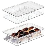mDesign Plastic Hard Shell Stackable Eyeglass Case Storage Organizer, Hinged Lid for Unisex Sunglasses, Reading Glasses, Fashion Eye Wear, Protective Glasses - Ligne Collection - 2 Pack, Clear
