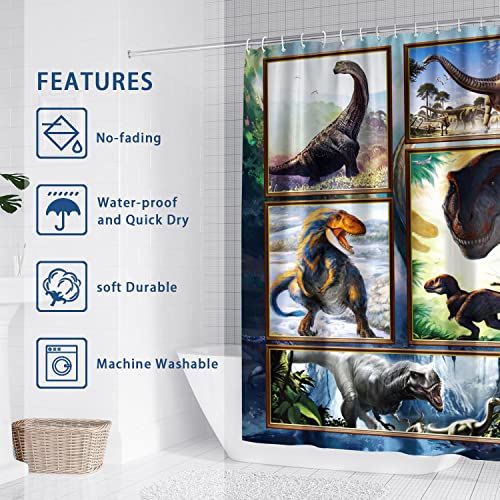 Nosovlra Kids Dinosaur Shower Curtain For Bathroom - Funny Jurassic Dino World Park Shower Curtain Sets Bathtub Decor With 12 Hooks 72"X72" #TOP3