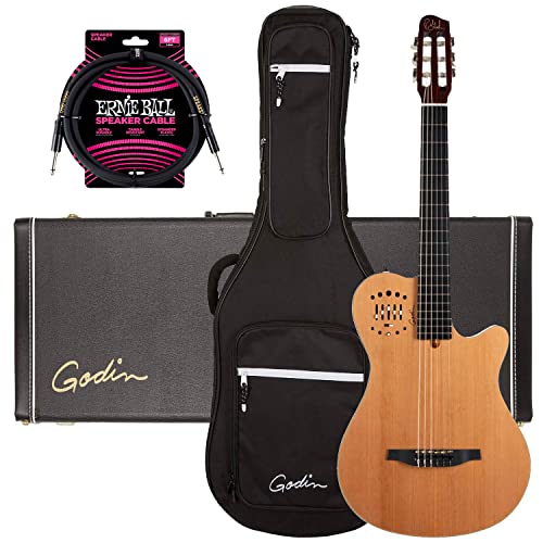 Godin (049479) MultiAc Grand Concert Deluxe – Natural, Godin v1091 Case, ErnieBall Cable Bundle