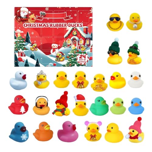 Duck Advents Christmas Calendar, 24 Days Countdown Bath Toys Set, Holiday Rubber Ducks Sorprise Boxeses, Festive Animal Advents for Home Classroom, Desktop, Fiestas Decorations