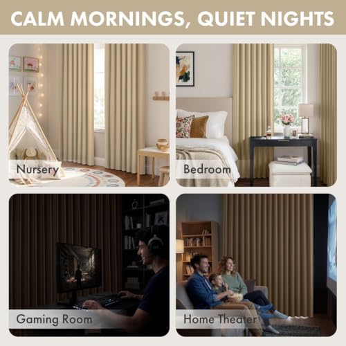 Image of ANRODUO Beige Back Tab Blackout Curtains 84 Inch Long 2 Panels