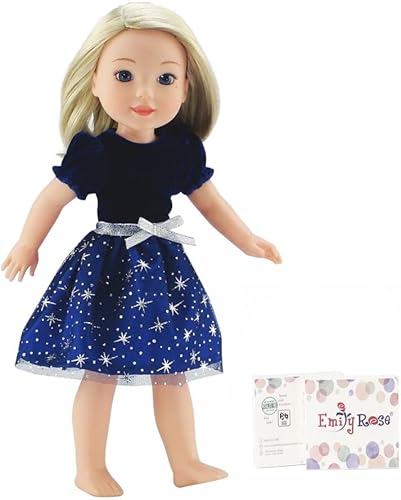 Emily Rose Accesorio de ropa de muñeca de 14 pulgadas | Juego de vestido de fiesta brillante de terciopelo azul de 14 pulgadas | Compatible con