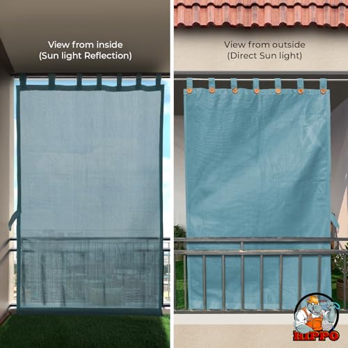 Image of HIPPO High Density Polyethylene 150 GSM Outdoor Loop Curtains Sun & UV Protection, Light-Filtering Balcony Curtain (Cool-Blue, 4.5FTX4.5FT, 1PC)
