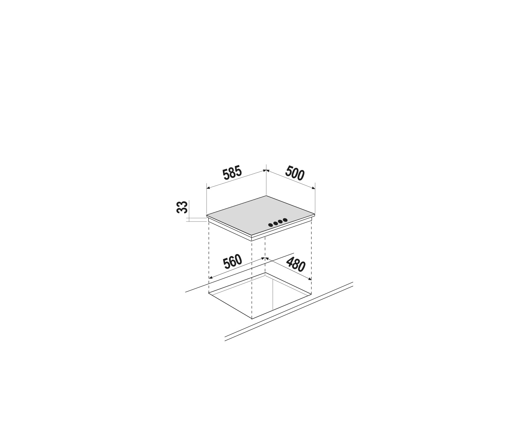 SCHOCK | 4-burner gas hob PC60 professional with soft touch black handles, cast iron grills, safety valves, asphalt, 585 x 500 mm