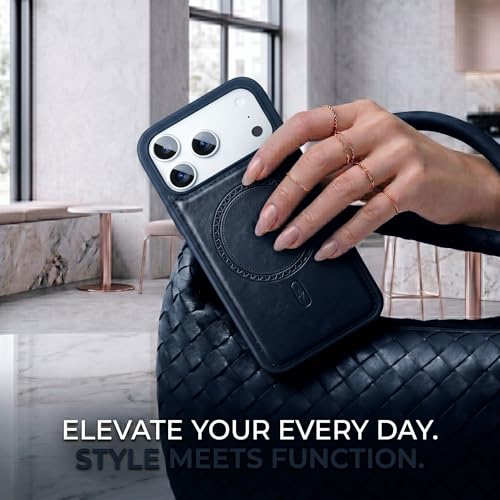 Image of amazon basics Premium PU Leather Case for iPhone 17 Pro Max, MagSafe Compatible Magnetic Ring, Sleek Protective Back Cover - [Blue]