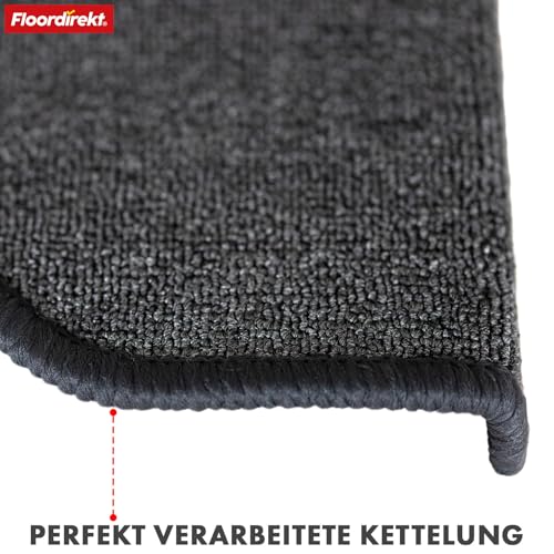 Floordirekt Treppenstufen Matten - London Pro Anthrazit - 1 Stück Stufenmatten Treppenteppich halbrund 25x65 cm