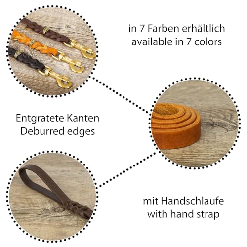 CopcoPet Fettlederleine 1,5m x 12mm Braun – Handgefertigt in Deutschland – Mit Handschlaufe & Messingkarabiner – Weich, grifffest & langlebig – Für mittelgroße Hunde, Training & Spaziergang