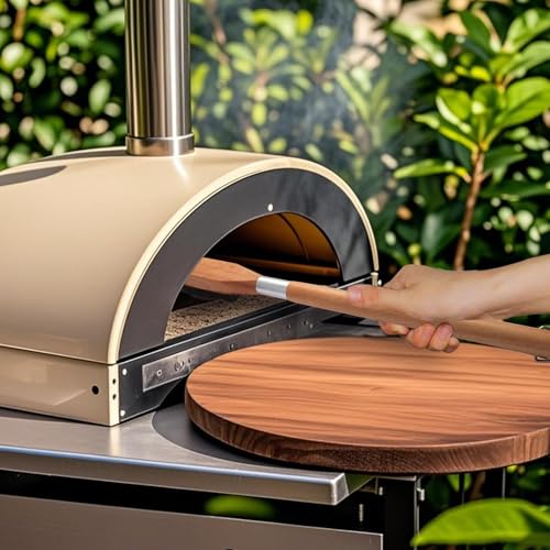 iulrtba Pizzaofen Bürste mit Steinschaber, Hitzebeständige Edelstahlborsten, 62cm Holz Langstiel Ofenbürste für Outdoor Pizza Ofen Zubehör