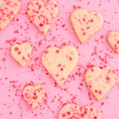 Image of Sweets Indeed Valentines Dye Free Sprinkles | Red & Pink Sanding Sugar with Red White Pink Jimmies Mix | Baking & Decorating | No Artificial Dyes | 6-Cell Jar 2.75 oz
