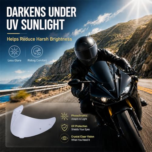 Image of PSLER Photochromic Shatterproof Helmet Visor for HJ17,C90,C91 | Impact-Resistant ,UV400 Protection, Motorcycle Tinted Face Shield for HJ17,C90,C91,CL-MAX 2, IS-MAX BT, SY-MAX 3, IS-MAX 2