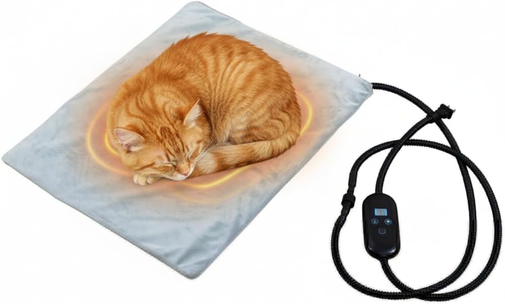COZIWOW 12 x 16 Inch Pet Heating Pad for Dogs Cats, Adjustable Temperature and Waterproof Pet Heated Mat with Timer, Electric Heating Pet Bed with Chew Resistant Cord and Soft Washable Cover