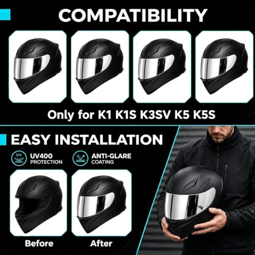 Image of PSLER k1s Visor - k1 Helmet Visor k3sv Tinted Visor k5 Face Shield Replacement for k1 k1s k3sv k5,Deep Silver Visor