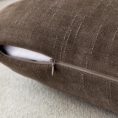 Image of Foindtower Set of 2 Soft Textured Chenille Throw Decorative Pillow Covers Square Accent Solid Cushion Cover Cozy Neutral Farmhouse Pillow Case for Couch Sofa Bedroom Living Room 16x16 Inch, Chocolate