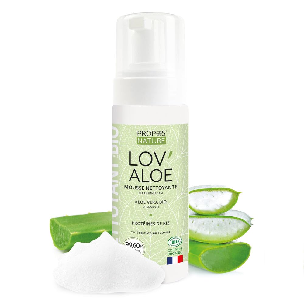 Lov'Aloe Bio - Schiuma detergente Bio - Aloe Vera, Glicerina, Proteine di Riso, 99,​6% di ingredienti naturali - Made in France - 150 ml - Propos'Nature