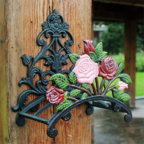 Chengdaorong Iron Hose Holder For Garden Yard Rustic Peony Flower Wall Mounted Hose Butler Heavy Duty Metal Water Pipe Holds Rack Wall Hose Hanger Reel Decorative Indoor Outdoor Hose Rack Reel