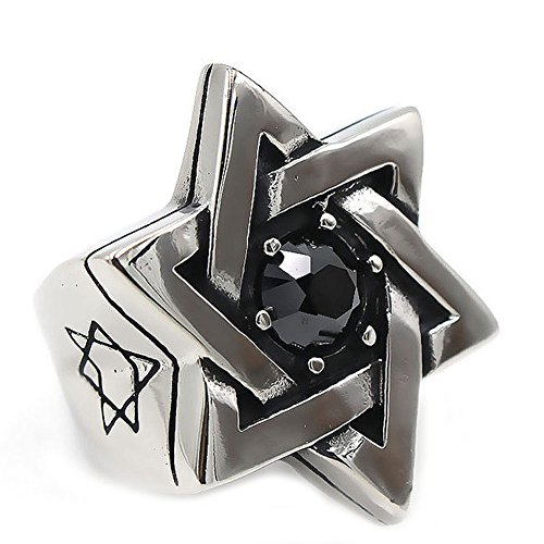 Bague étoile de David homme acier inoxydable avec oxyde de zirconium noir argent JAJAFOOK