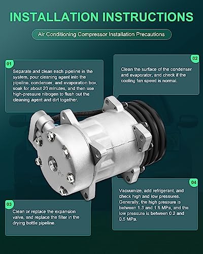 Image of SCITOO AC Compressor for Peterbilt for 320 10.3L 2001-2004 | Fast Cooling, Ultra Low Noise (≤72 dB)Air Conditioner Compressor with Clutch, Easy Installation, 782321 922878 922909