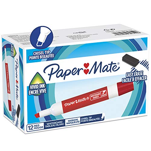 Paper Mate Low Odour Whiteboard Markers, Bullet Tip, Red Ink, 12 Count