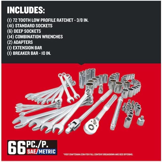 CRAFTSMEN 66 -Piece Standard (SAE) and Metric Mechanics Tool Set with Soft Case