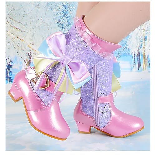 Girls Winter Low Heels Glitter Princess Boots Bowknot Warm Fur Boots3