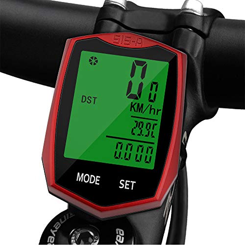 Vegena Cuentakilómetros para Bicicleta, Velocímetro para Bicicleta, Ciclismo, Velocímetro Impermeable Inalámbrico para Bicicleta con Pantalla LCD de Retroiluminación (Rojo)