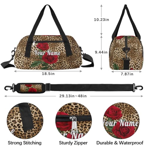Personalized Kids Duffel Bag Vintage Leopard Print Flower,Custom Sport Gym Bag for Boys Girls,WWeekender Overnight Bags Travel Duffel Bag,Customized Kids Gift4
