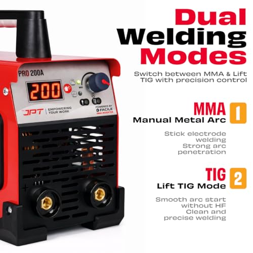 Image of JPT True Output 200A MMA Inverter Welding Machine | LED Display, Lift TIG, Hot Start, Arc Force & Anti-Stick | Compact & Reliable Welding Machine