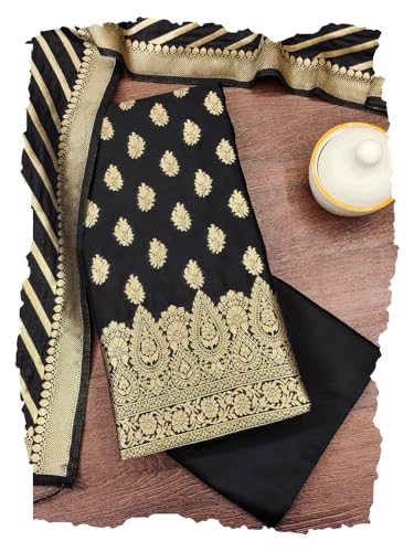 Image of DEVANGI Women's Banarasi Silk Unstitched Salwar Suit Dress Material With Dupatta