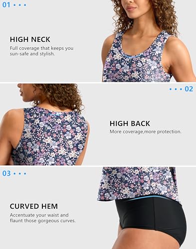 Image of G Gradual Tankini Tops for Women High Neck Swimsuits Swim Top Modest Bathing Suit Swimwear Tank Top only No Bottom