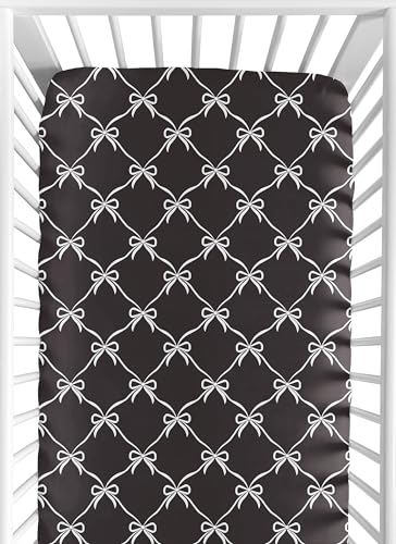 Image of Sweet Jojo Designs Fitted Baby Crib Sheets (Black and White Bows) for Girls, Infant Nursery, Toddler Room - Standard Size (White & Black Bow for Shabby, Ballet, Dancer, Ballerina Princess Collection)