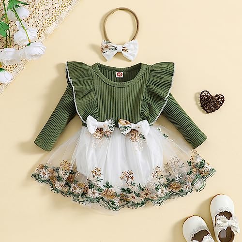 MERSARIPHY Infant Baby Girl Romper Dress Pleated Ribbed Romper Floral Lace Dress Baby Girl Christmas Clothes2