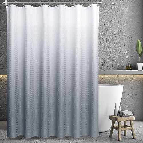 Grey Waffle Shower Curtain with Stainless Steel Hooks - Ombre Heavy Duty Fabric Shower Curtains with Waffle Weave, Hotel Quality, Water Repellent Decorative for Bathroom Bathtubs,72 x 72 Inches Grey Grey Waffle Shower Curtain with Stainless Steel Hooks - Ombre Heavy Duty Fabric Shower Curtains with Waffle Weave, Hotel Quality, Water Repellent Decorative for Bathroom Bathtubs,72 x 72 Inches Grey