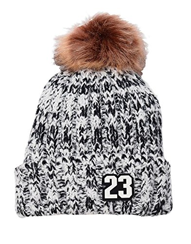 devil Women's Winter Warm Fur Knit Knitted Bobble Pom Beanie Bobble Baggy Crochet Ski Cap Hat Black-picture-45