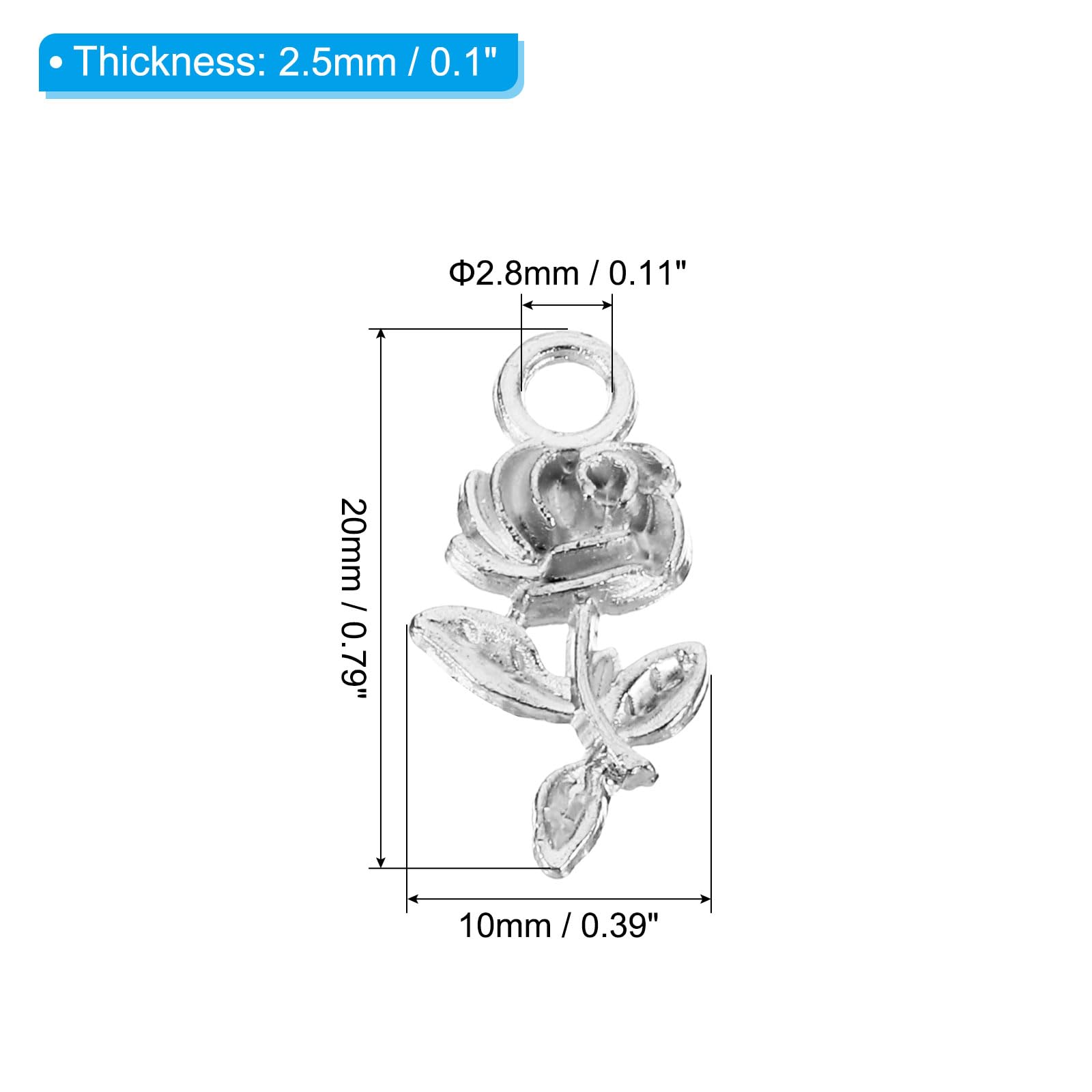 PATIKIL Rose Charm, 50Pcs Mini Rose Flower Pendant Charm Bulk Metal Designer DIY for Making s s Wedding Crafts Silver - Image 2